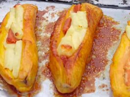 Plátanos maduros asados con queso y bocadillo