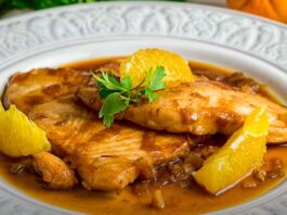 Pescado en salsa de naranja agria