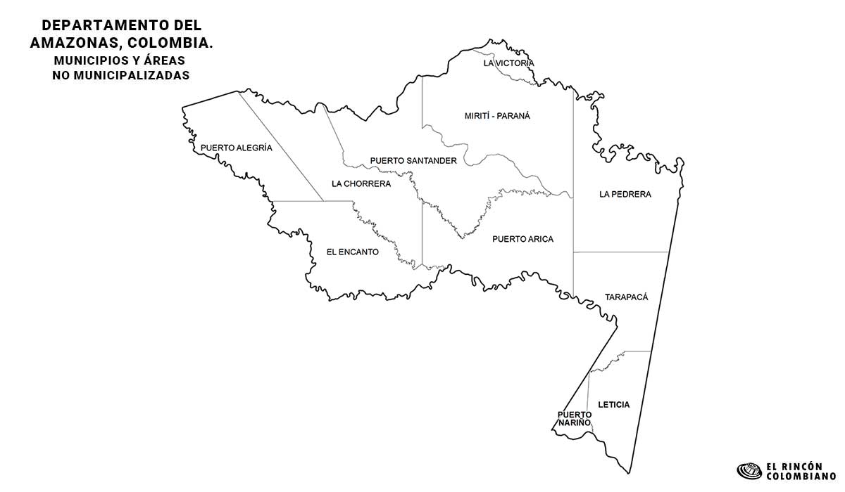 Mapa del Amazonas con nombres de Municipios.