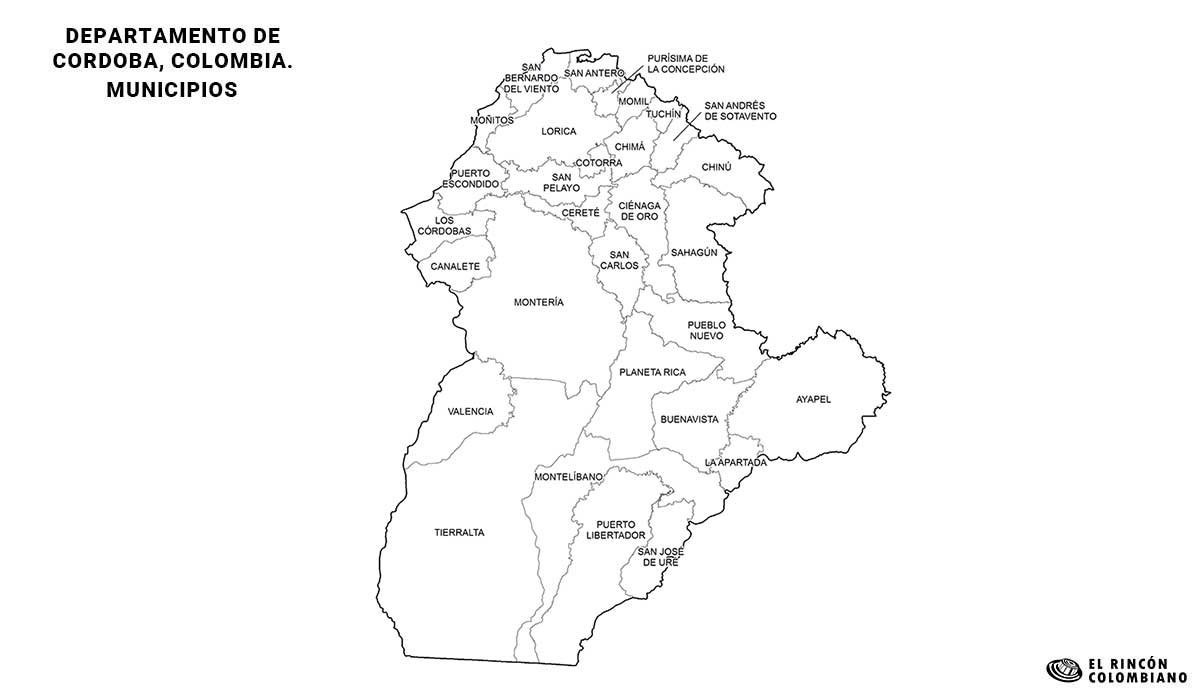 Mapa de Córdoba con nombres de Municipios.