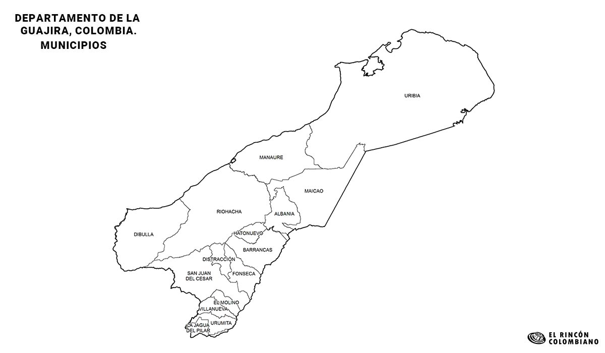 Mapa de La Guajira con nombres de Municipios.