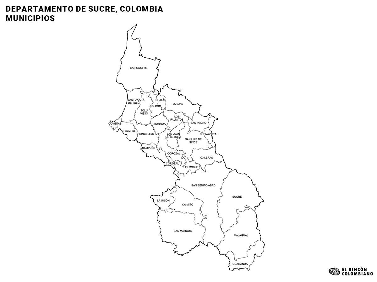 Mapa de Sucre con nombres de Municipios.