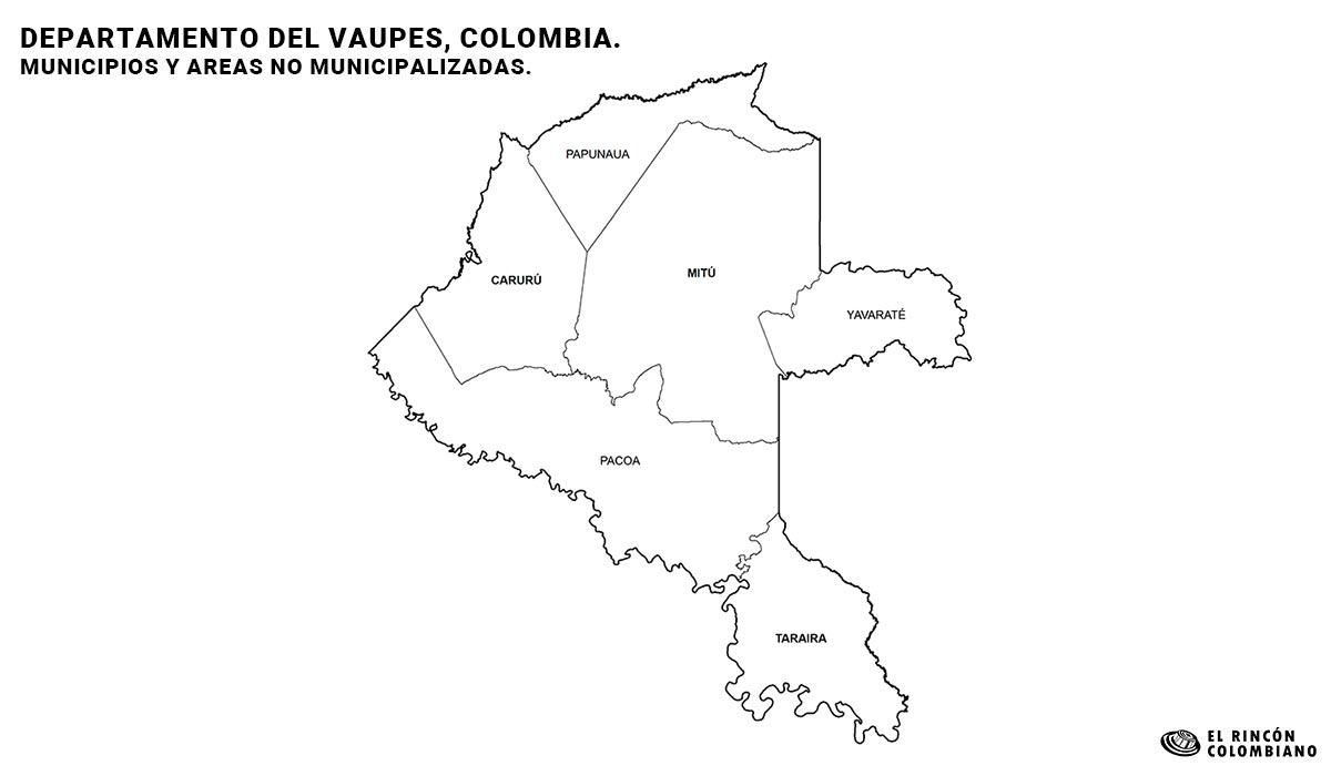 Mapa del Vaupés con nombres de Municipios.