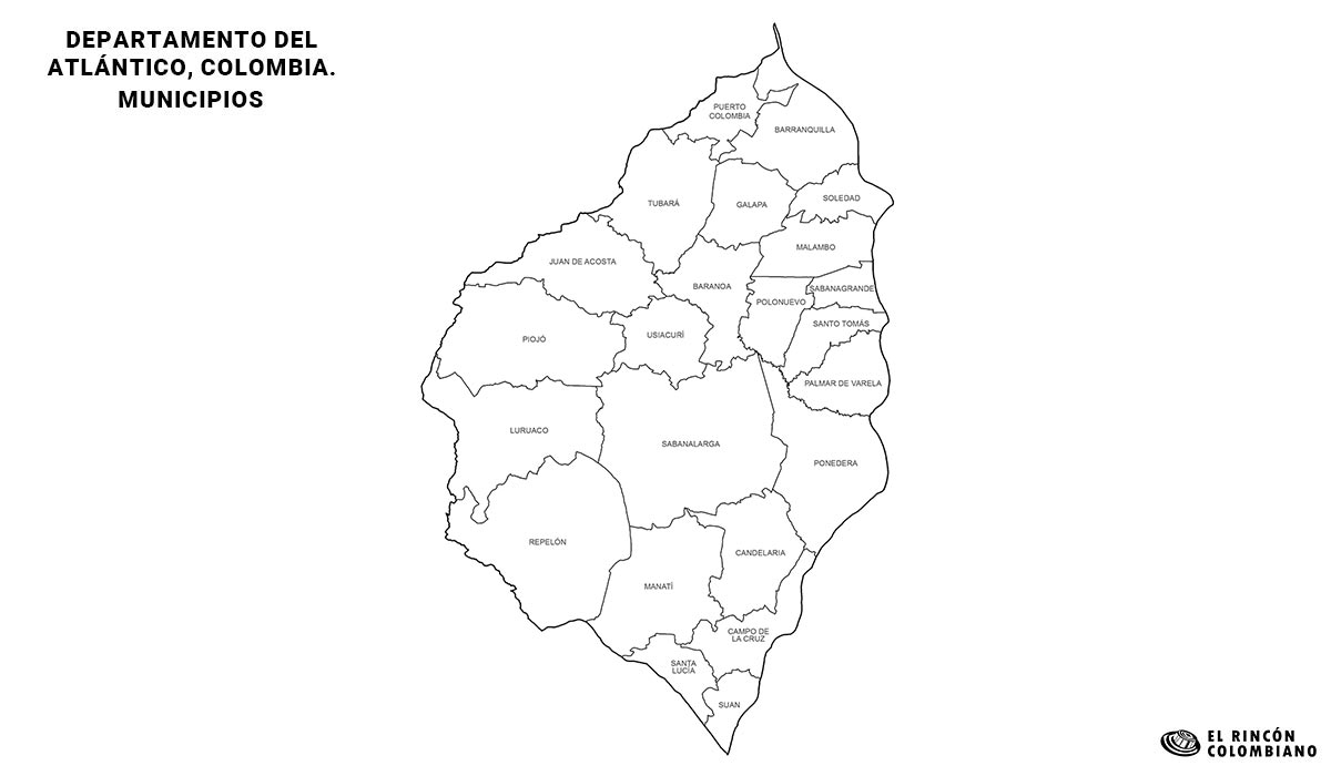 Mapa del Atlántico con nombres de Municipios.