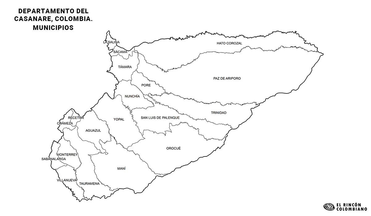 Mapa del Casanare con nombres de Municipios.