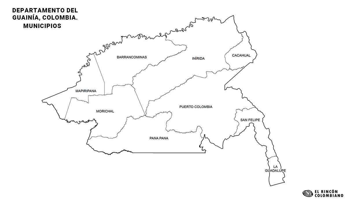 Mapa del Guainía con nombres de Municipios.