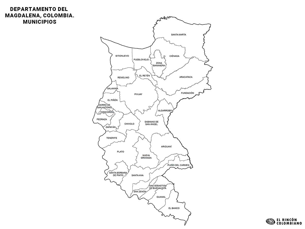 Mapa del Magdalena con nombres de Municipios.