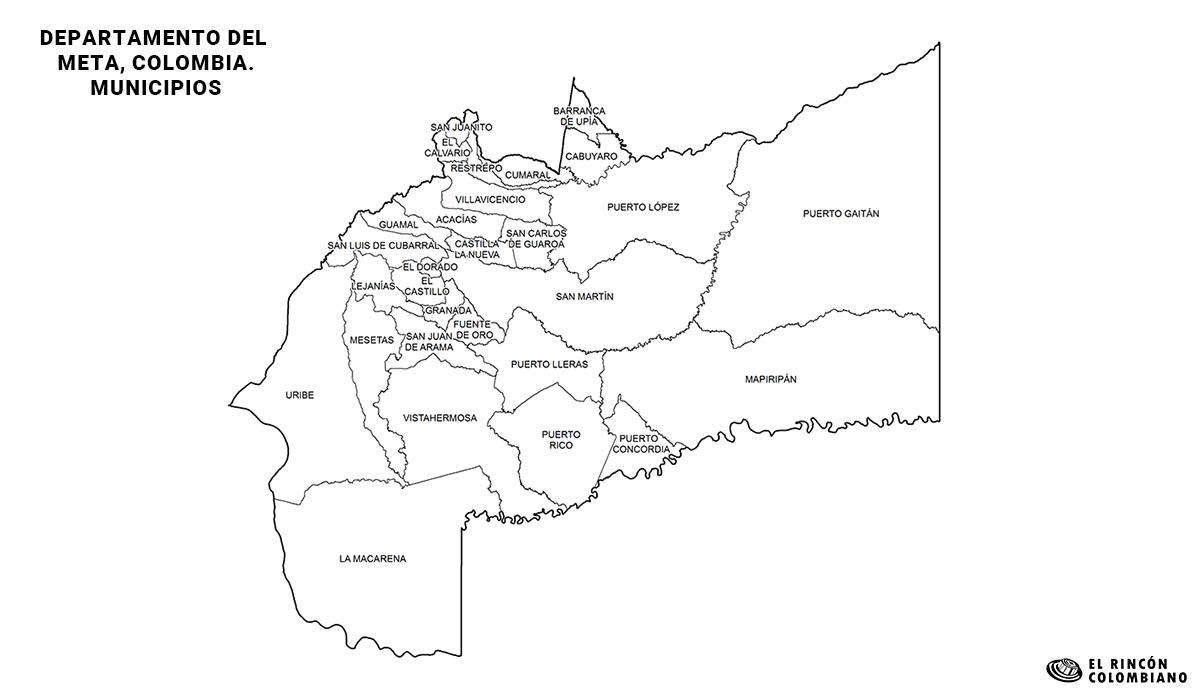 Mapa del Meta con nombres de Municipios.