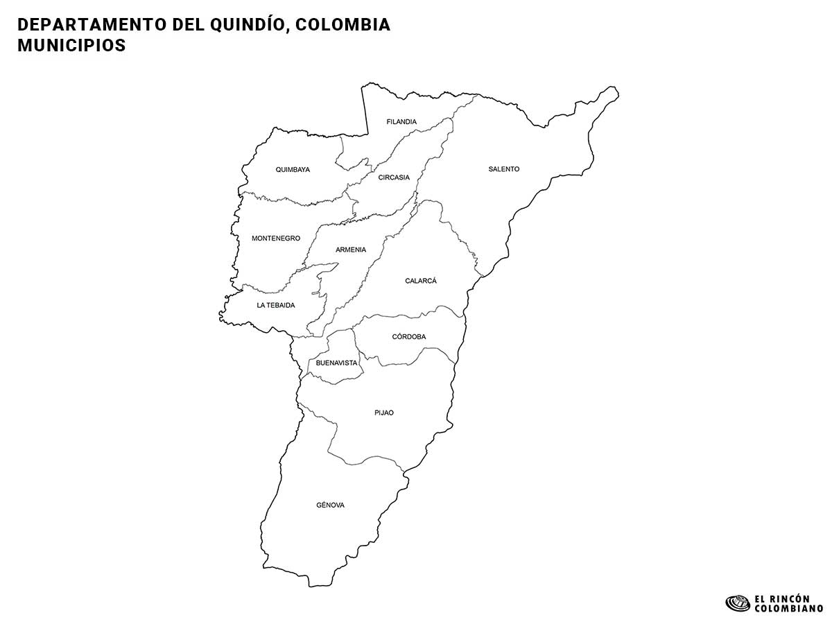 Mapa del Quindío con nombres de Municipios.