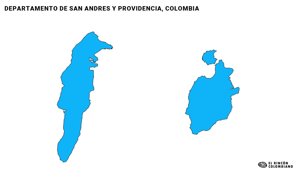 Mapa del Archipiélago de San Andrés, Providencia y Santa Catalina con color.