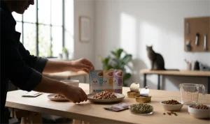 Alimento húmedo, comida de mascotas que ayuda a la digestión gatuna